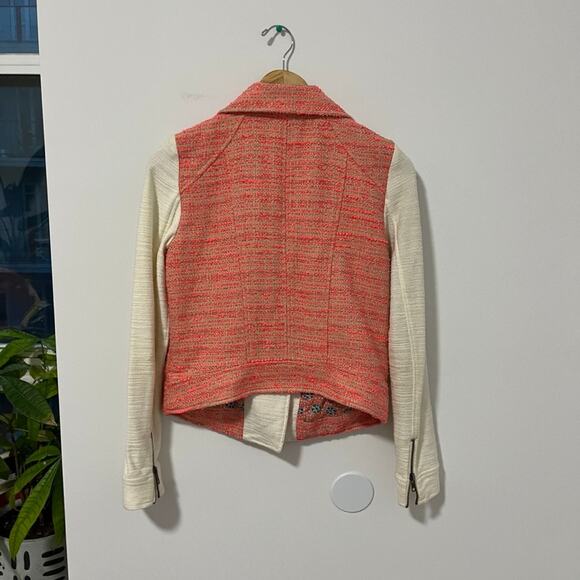 Anthropologie Elevenses Pink & White Tweed Moto Jacket Size 6 - Picture 5 of 5